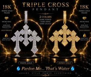 Pardon Me Jewelry Triple Cross Pendant Iced Out Baguette Lab-Created Diamond Sty